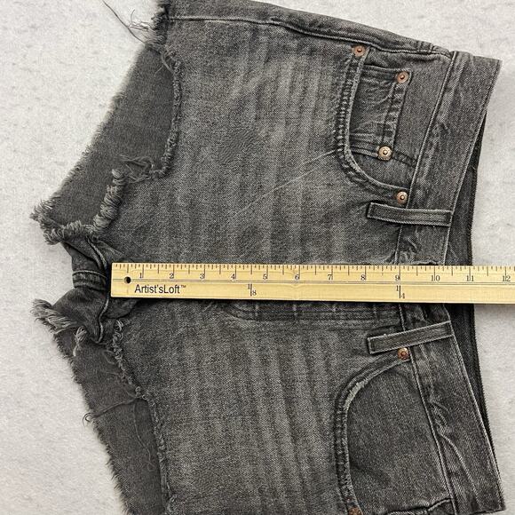 LEVIS Premium 501 Shorts Womens 26 Button Fly High Rise BIG E Distressed Denim - Picture 6 of 12